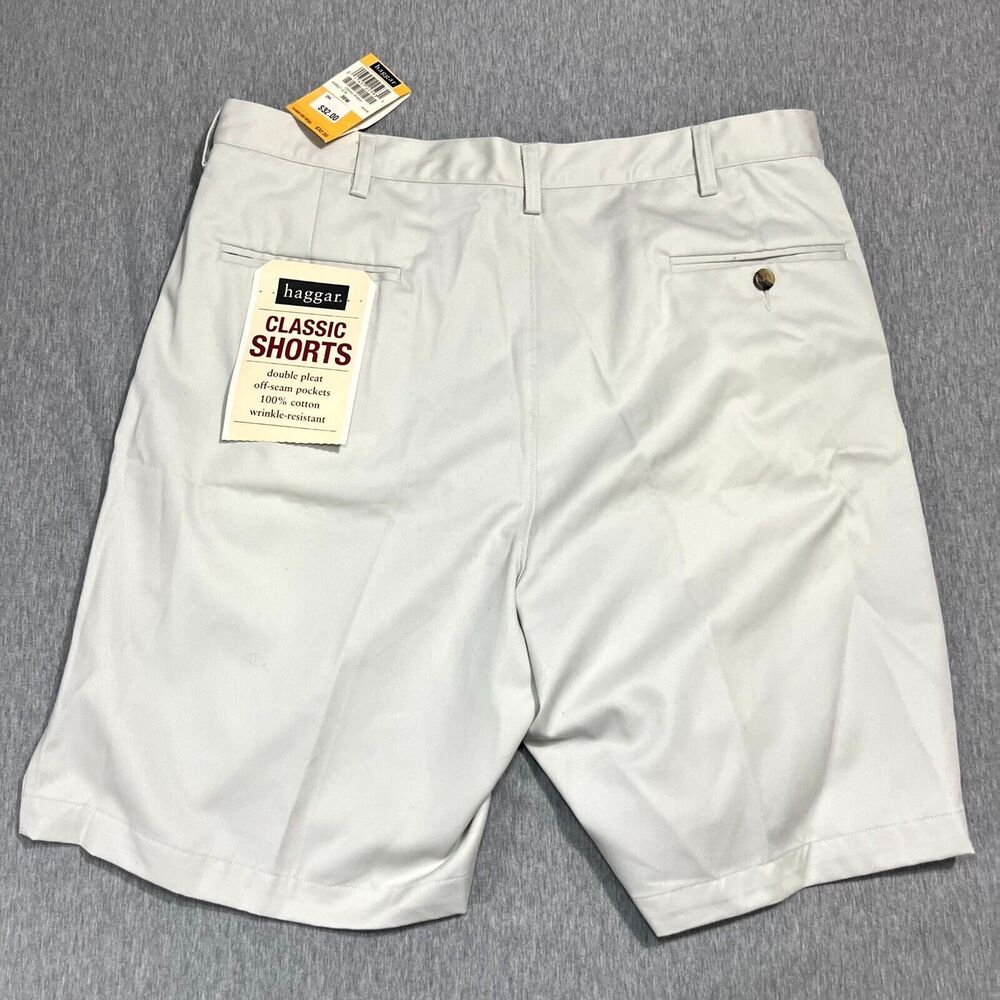 NWT HAGGAR Classic Cargo Shorts Double Pleat Beige Khaki 100% Cotton Size 36W - Picture 5 of 11